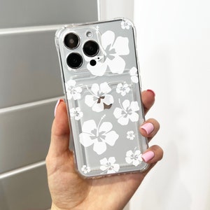 Hawaiianische Aloha Blumen Kartenhalter Handyhülle für iPhone 15 14 13 12 11 11 Pro Max Mini 7 8 X Brieftasche Stoßfeste Telefonabdeckung mit benutzerdefiniertem Namen