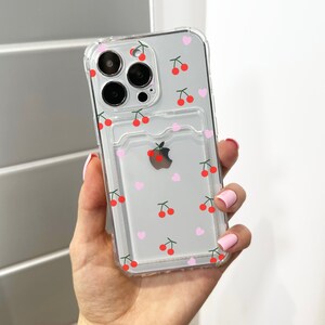 Étui pour téléphone avec porte-cartes cerise motif fruits 16 15 14 13 12 11 11 Pro Max Mini 7 X portefeuille antichoc avec nom personnalisé