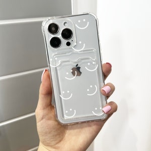 Funda para teléfono con tarjetero y diseño de cara sonriente para iPhone 16, 15, 14, 13, 12, 11, 11 Pro Max, Mini 7, 8 XR, funda a prueba de golpes con nombre personalizado
