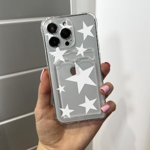 Étui pour téléphone transparent avec porte-cartes White Star 15 14 13 12 11 11 Pro Max Mini 7 8 XR XS X Housse de téléphone antichoc avec nom personnalisé