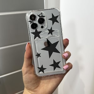 Funda para teléfono con tarjetero y estampado de estrellas para iPhone 16, 15, 14, 13, 12, 11, 11 Pro Max, Mini, 7, 8, XR, X, funda a prueba de golpes con nombre personalizado