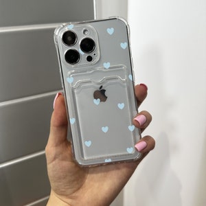 Klare niedliche Kartenhalter Handyhülle für iPhone 15 14 13 12 11 11 Pro Max Mini 7 8 XR XS X Brieftasche Stoßfeste Telefonabdeckung mit individuellem Namen