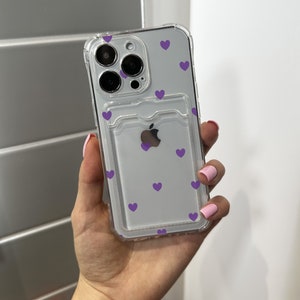 Bonita funda para teléfono con tarjetero transparente con forma de corazón para iPhone 16, 15, 14, 13, 12, 11, Pro Max, Mini, 7, 8, XR, XS, X, a prueba de golpes, con nombre personalizado