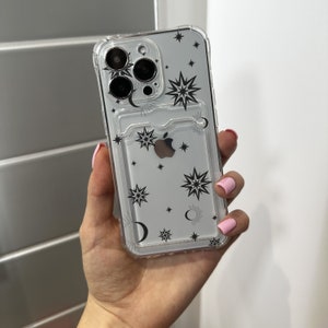 Cosmic Star Card Holder Phone Case pour iPhone 15 14 13 12 11 11 Pro Max Mini 7 8 XR XS X Wallet Housse de téléphone antichoc avec nom personnalisé