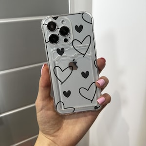 Étui de téléphone mignon avec porte-cartes en forme de cœur pour iPhone 15 14 13 12 11 11 Pro Max Mini 7 8 XR XS X Portefeuille antichoc avec nom personnalisé