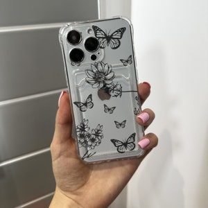 Bloemen vlinder kaarthouder telefoonhoesje voor iPhone 15 14 13 12 11 11 Pro Max Mini 7 8 XR XS X schokbestendige telefoonhoes met aangepaste naam