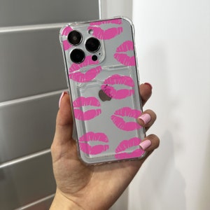 Roze lippen kaarthouder telefoonhoesje voor iPhone 15 14 13 12 11 11 Pro Max Mini 7 8 XR XS X portemonnee schokbestendige telefoonhoes met aangepaste naam