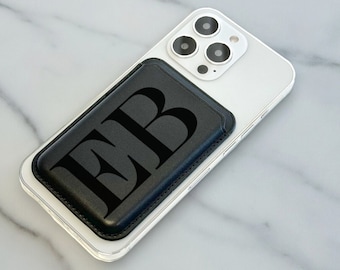 Personalised Large Initial MagSafe Wallet Vegan Leather MagSafe Wallet for iPhone 15 14 13 12 Magnetic iPhone Card Holder Custom Initials