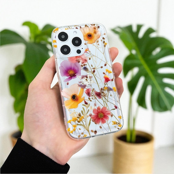 押し花プリントクリア携帯ケース iPhone 17 16 15 14 13 12 11 11 Pro
