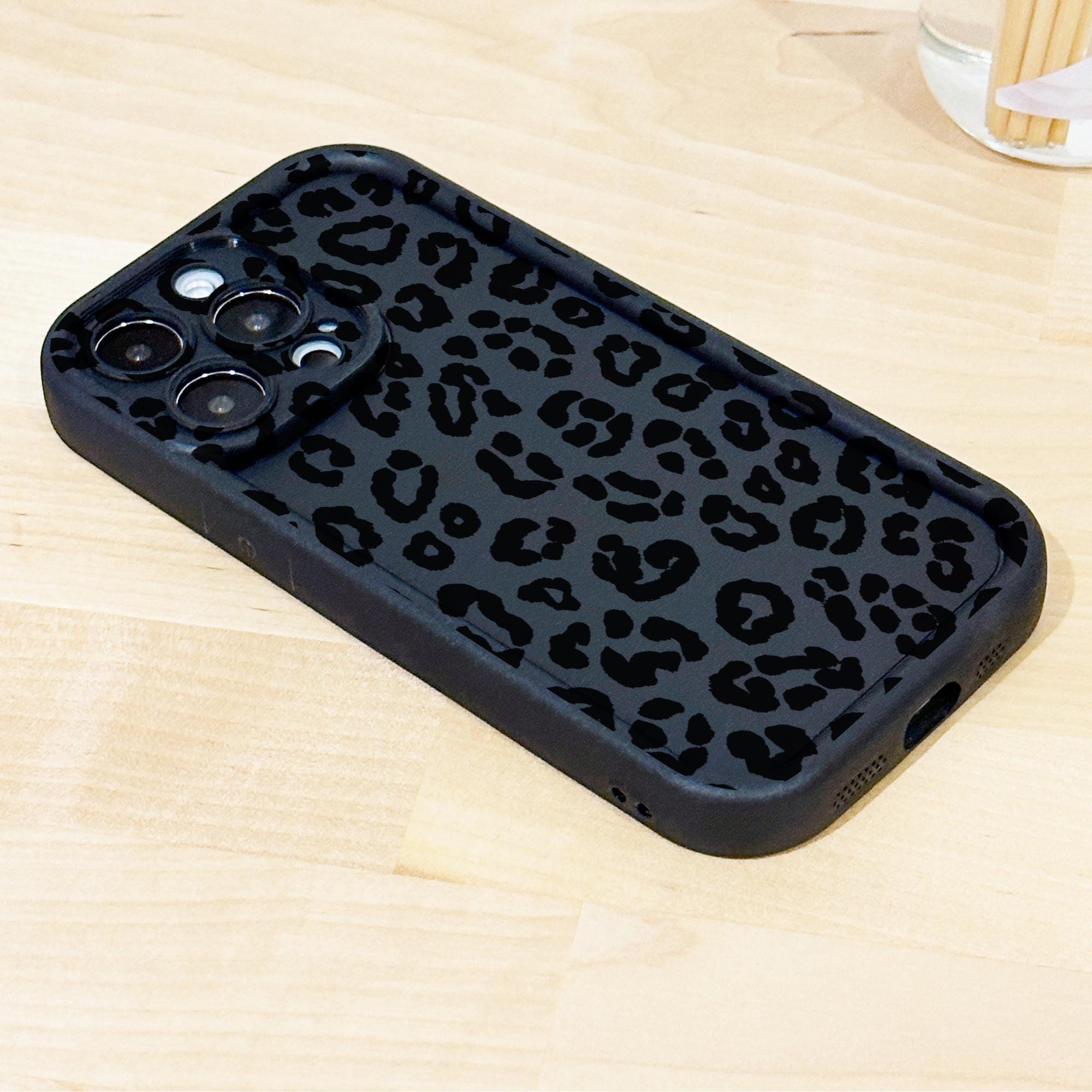 Leopard Print Black Thick Phone Case for iPhone 15 14 13 12 11 11 Pro Max  Mini 7 8 XR XS X Shockproof Phone Cover With Customised Name - Etsy