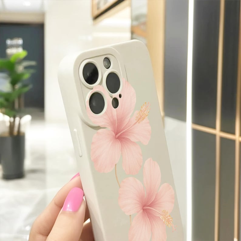 Pink Hibiscus Flower Floral Beige Phone Case
