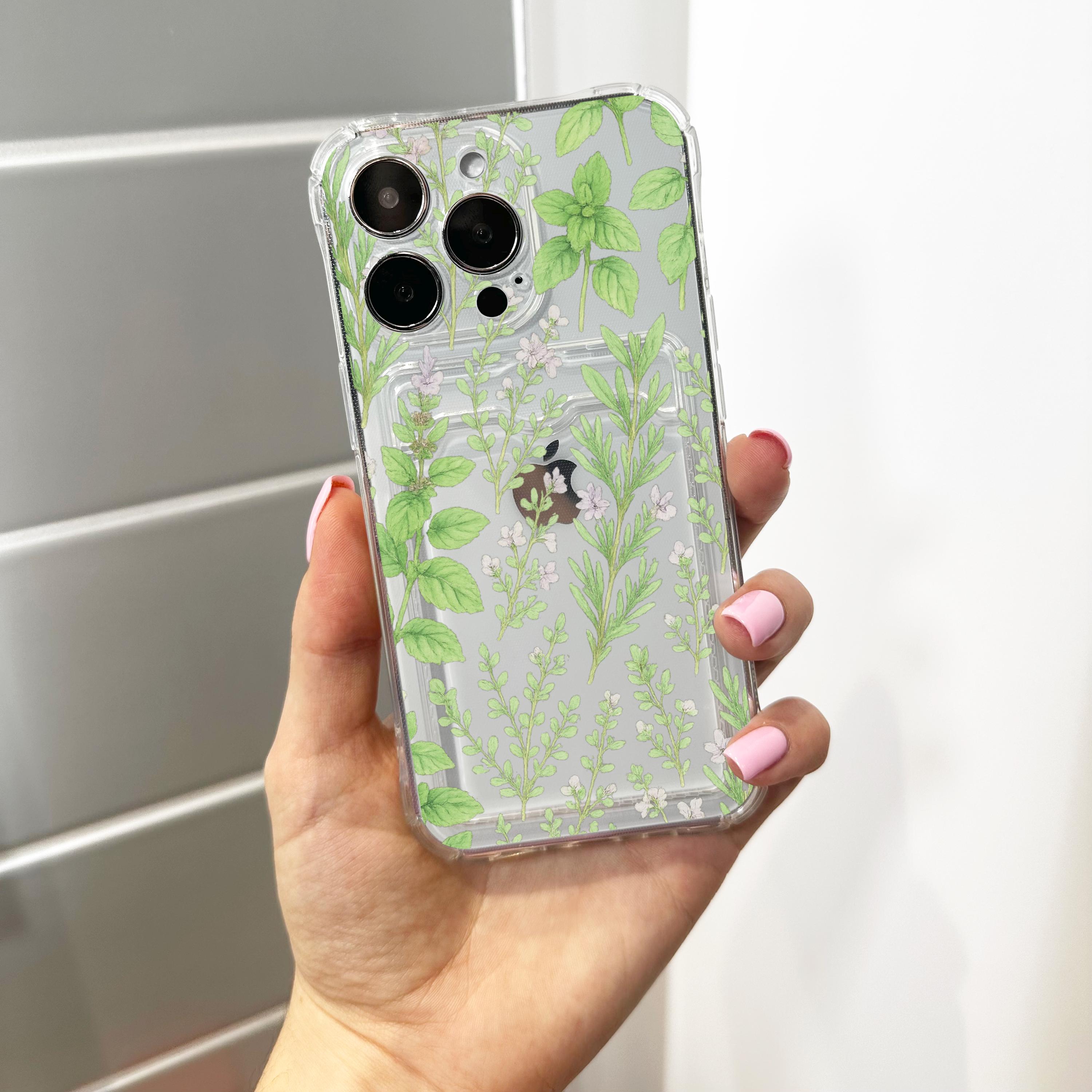 グリーンフローラルフラワーカードホルダー電話ケース iPhone 17 16 15