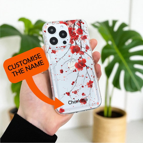 Red Blossom Floral Clear Phone Case for iPhone 17 16 15 14 13 12