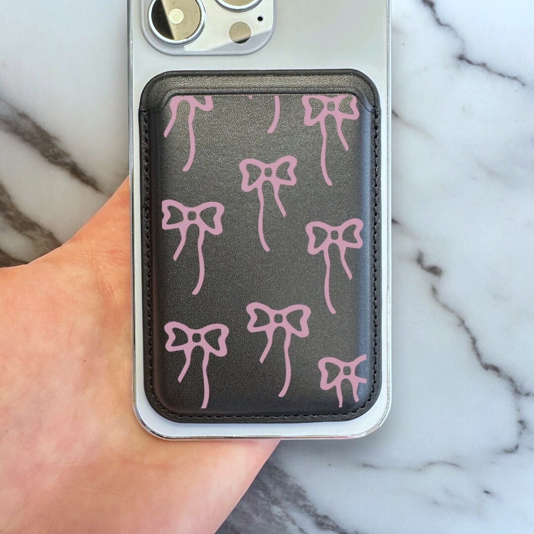 Cute Pink Bow Magnetic Phone Wallet - Holds 3 Cards For IPhone 16/15/14/13/12 & Google Phones