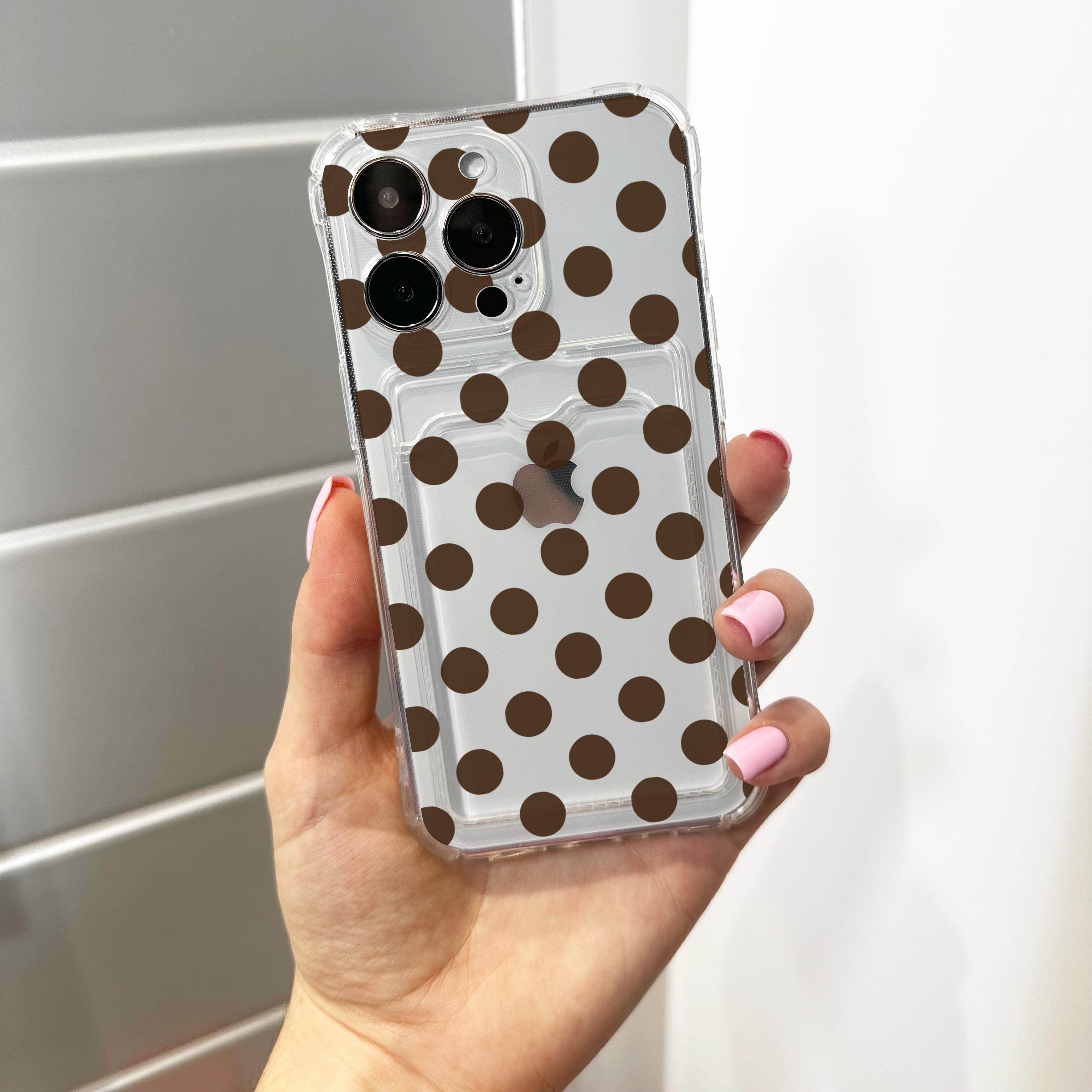 iPhone 本体 Pretty in Polka Dotsケース付 Brown Polka Dot Card Holder Phone Case for iPhone 17 16 15 14 13
