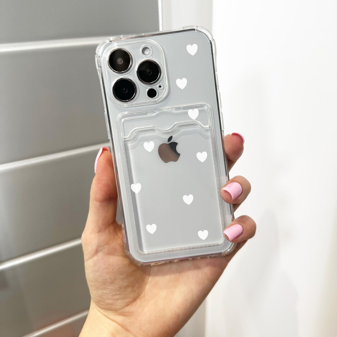 Cute White Heart Card Holder Phone Case for iPhone 17 16 15 14 13