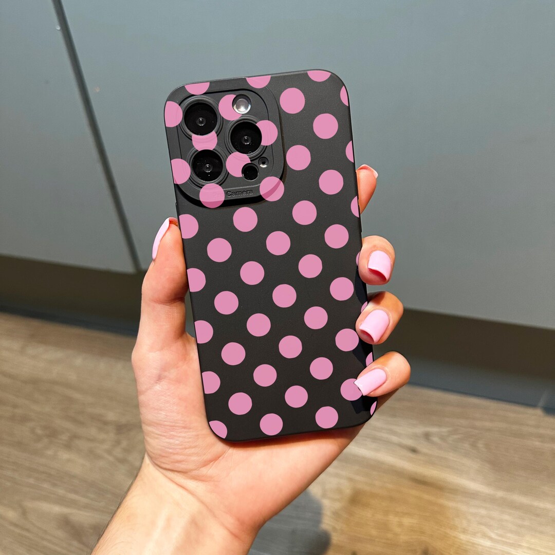 Pink Polka Dot Pattern Black Phone Case for iPhone 17 16 15 14 13 12 11 11  Pro Max Mini 7 8 XR XS X Shockproof Phone Cover Personalised Name - Etsy
