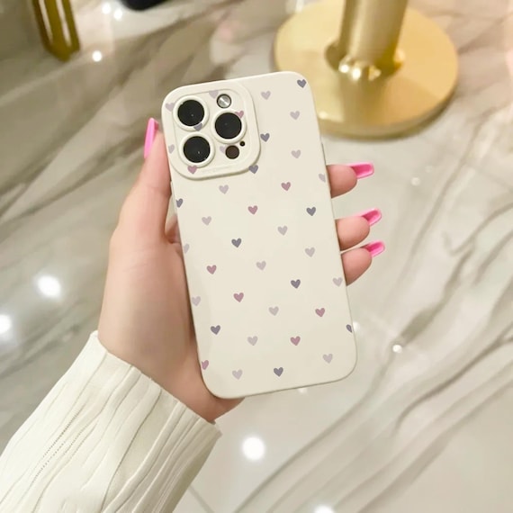 Pastel Heart Pattern Beige Phone Case for iPhone 17 16 15 14 13 12 11 11 Pro Max Mini 7 8 XR X Shockproof Phone Cover with Personalised Name