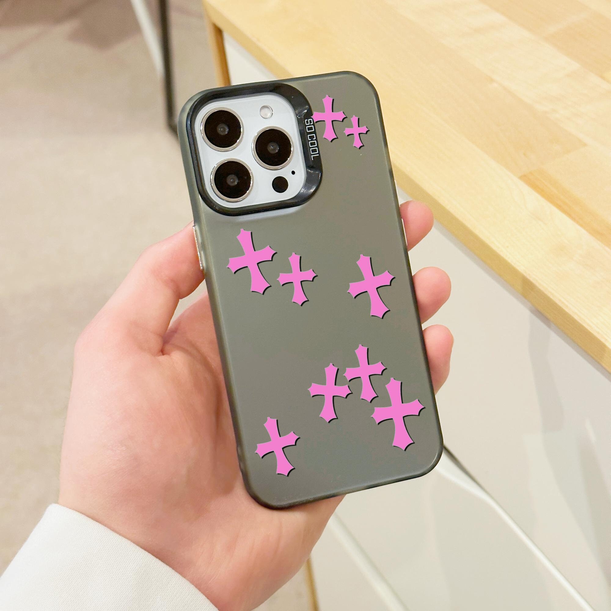 Pink Cross Pattern Phone Case for iPhone 15 14 13 12 11 11 Pro Max Mini 7 8 XR XS X Shockproof Phone Cover with Customised Name