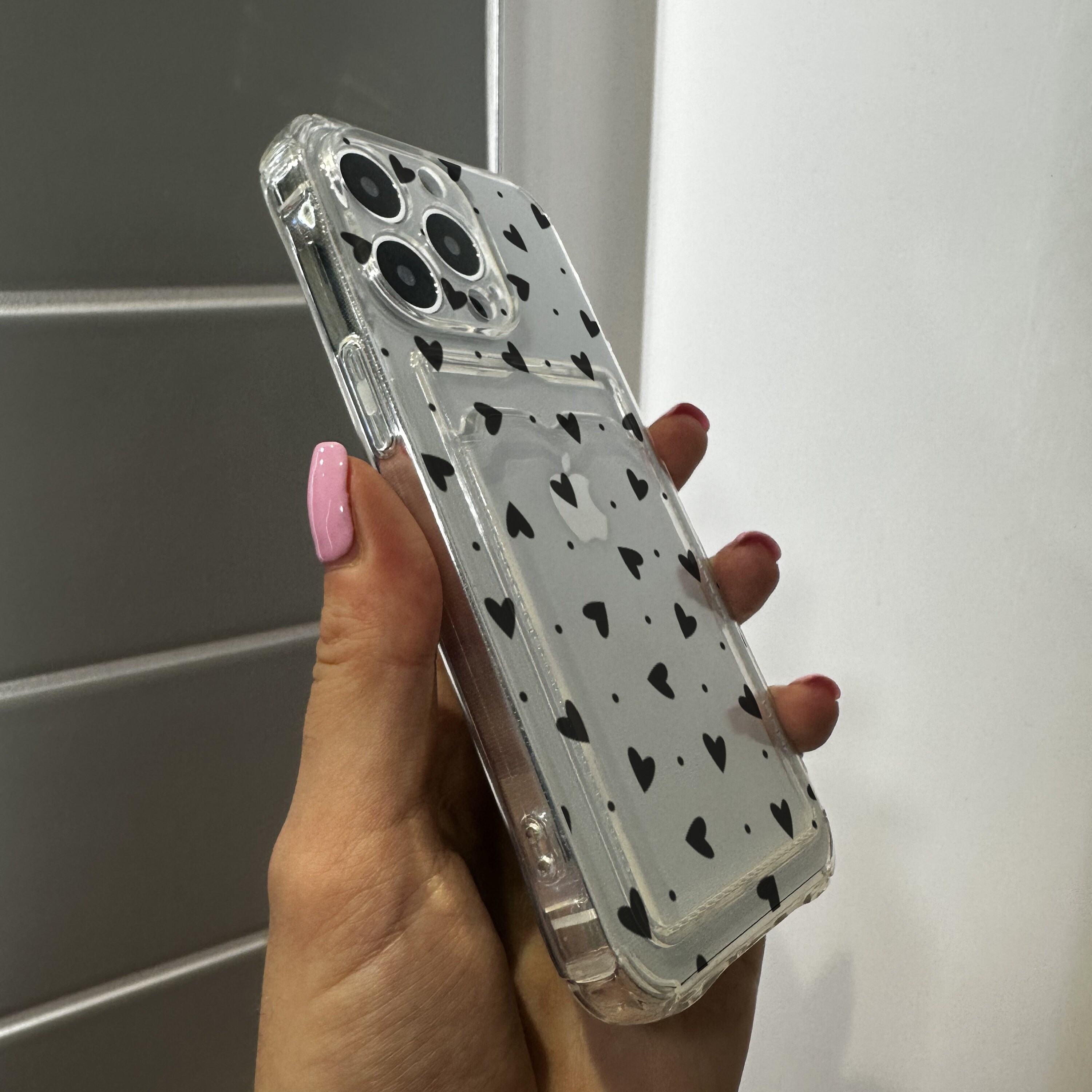 Black Heart Card Holder Phone Case for iPhone 17 16 15 14 13