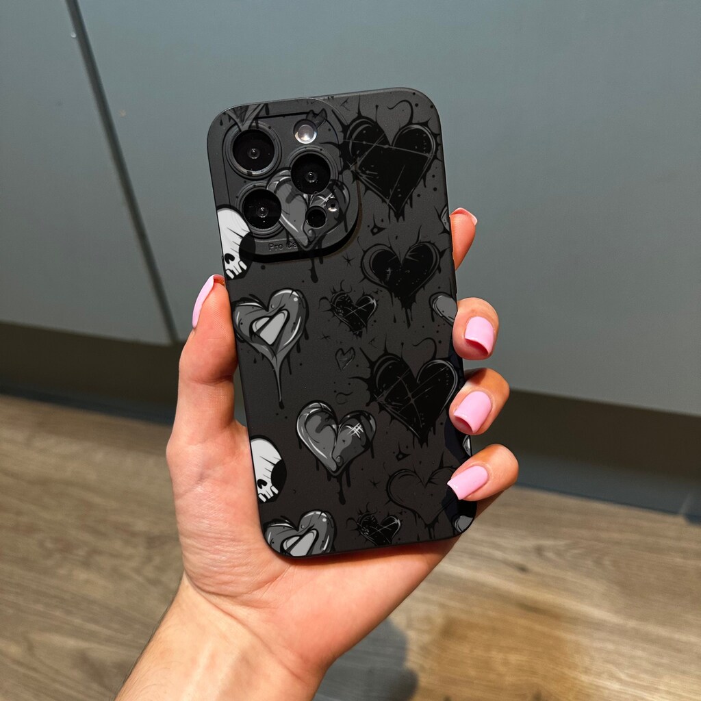 Custodia IPhone 14 Plus Con Tracolla E Vetro Protettivo - Cuore Love, TPU Morbido, Nero