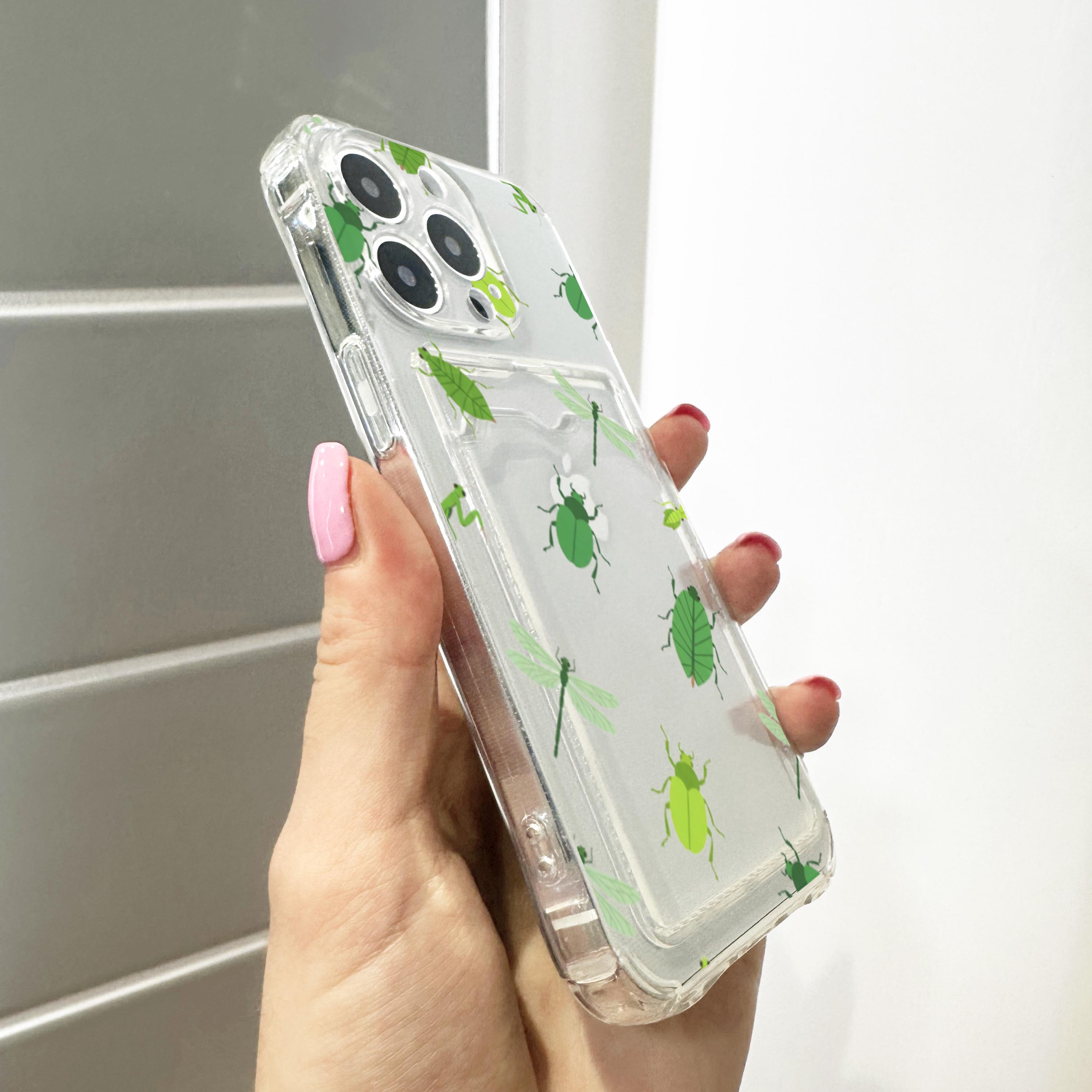 グリーン　 ケース 一目惚れ 12cm グリーンインセクト カードホルダー 携帯ケース iPhone 17 16 15 14 13