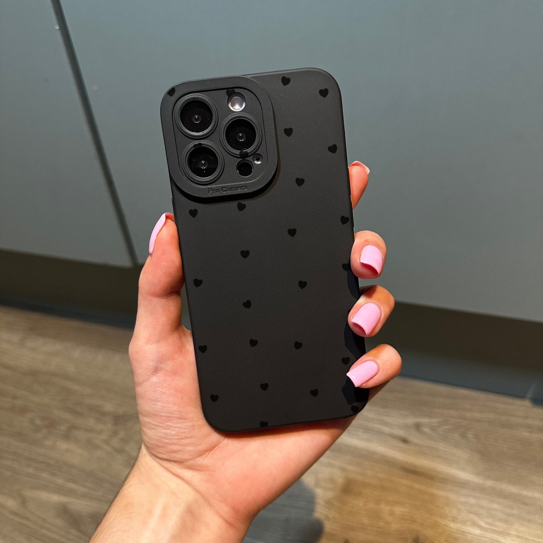iPhone15 / black 【dress HEART 】 iPhone 15 14 13 Case 3D Wrinkle Love Heart Matte TPU Full