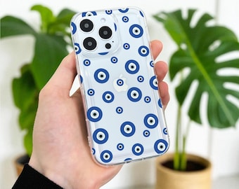 Evil Eye Pattern Clear Phone Case for iPhone 17 16 15 14 13 12 11 11 Pro Max Mini 7 8 XR XS X Shockproof Silicone Phone Cover Custom Name