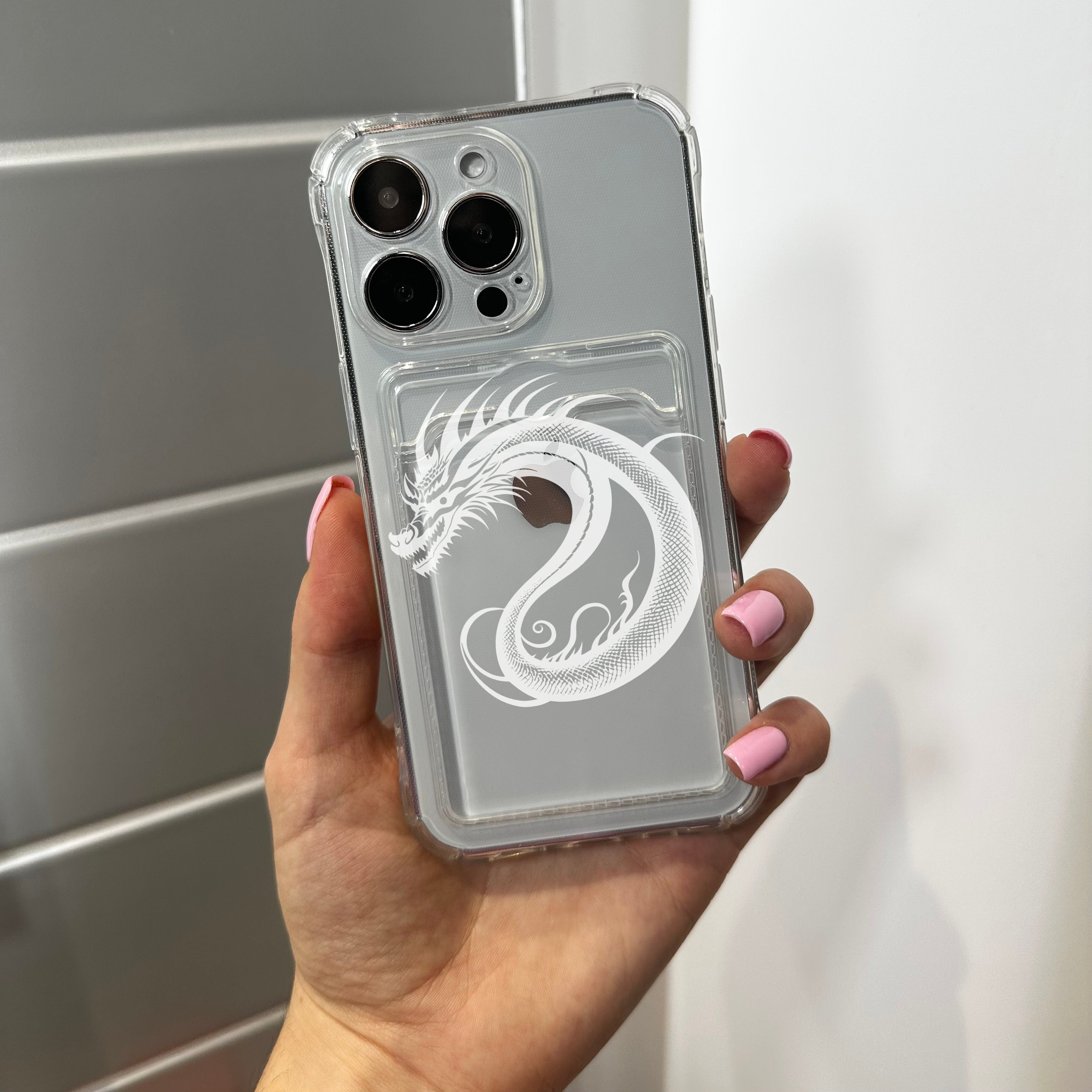 Dragon Card Holder Clear Phone Case for iPhone 17 16 15 14 13 12