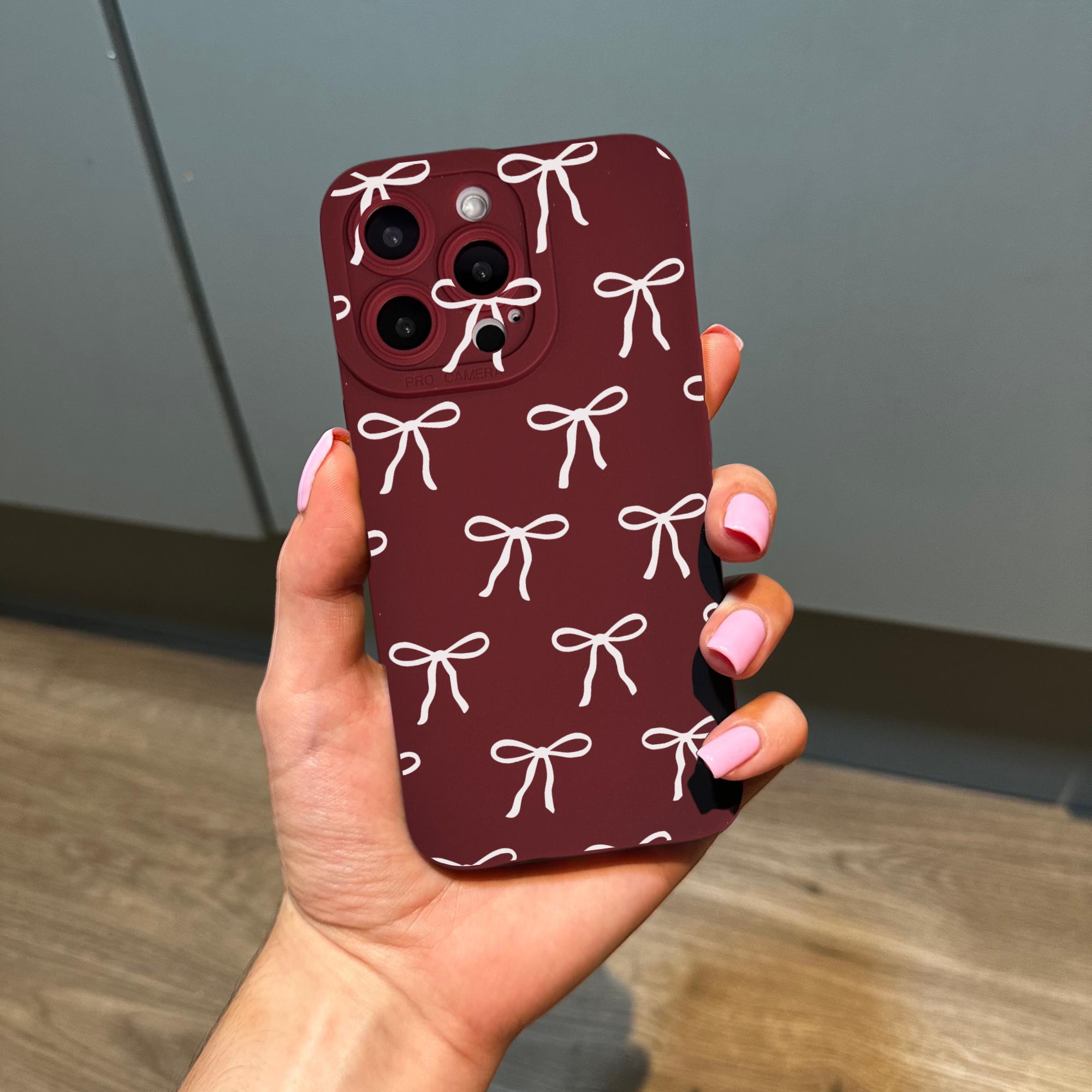 White Bow Burgundy Red Phone Case for iPhone 17 16 15 14 13 12 11