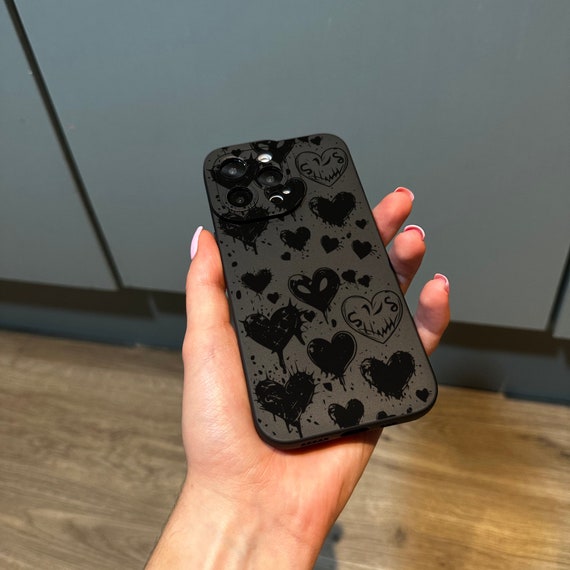 iPhone15 / black 【dress HEART 】 Emo Gothic Black Heart Phone Case for iPhone 17 16 15 14 13 12 11