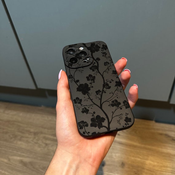 Black Floral Print Flower Phone Case for iPhone 17 16 15 14 13 12