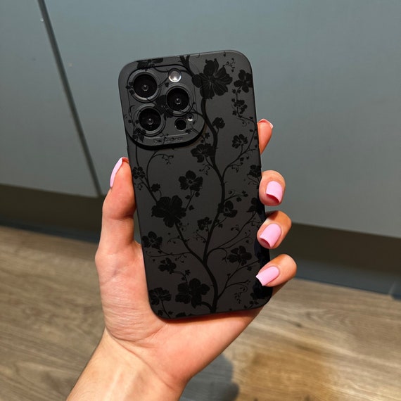 Black Floral Print Flower Phone Case for iPhone 17 16 15 14 13 12