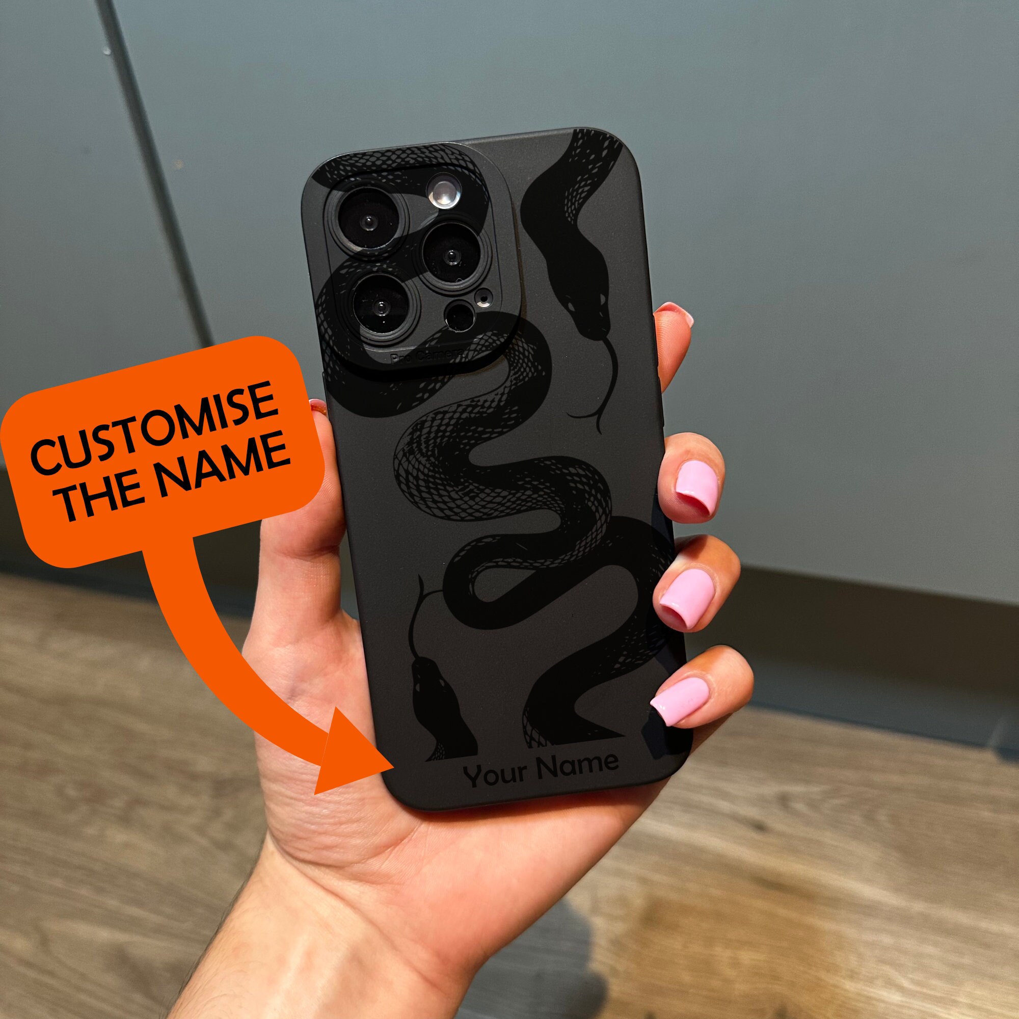 Black Snake Print Phone Case for iPhone 17 16 15 14 13 12 11 11