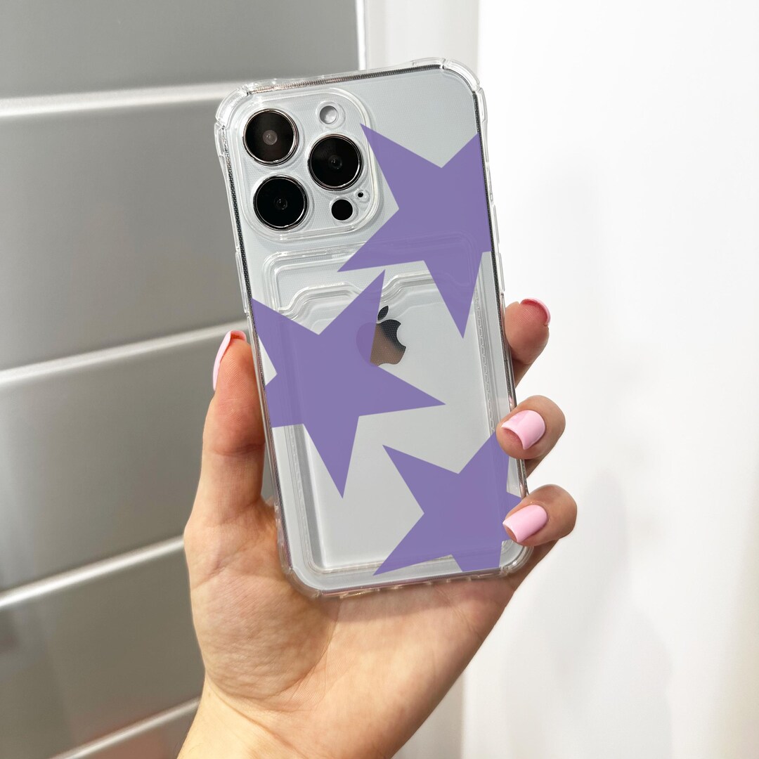 Star Pattern Phone Purple Retro Star Pattern Card Holder Phone Case for iPhone 17 16 15 14 ...