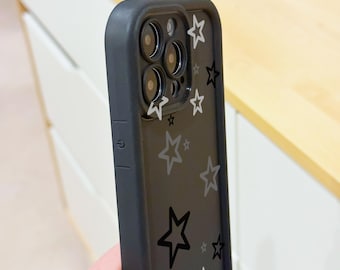 Grey Star Pattern Black Thick Phone Case for iPhone 15 14 13