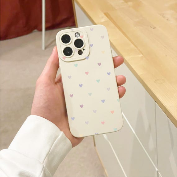 Pastel Heart Pattern Beige Phone Case for iPhone 17 16 15 14 13 12 11 11 Pro Max Mini 7 8 XR X Shockproof Phone Cover with Personalised Name