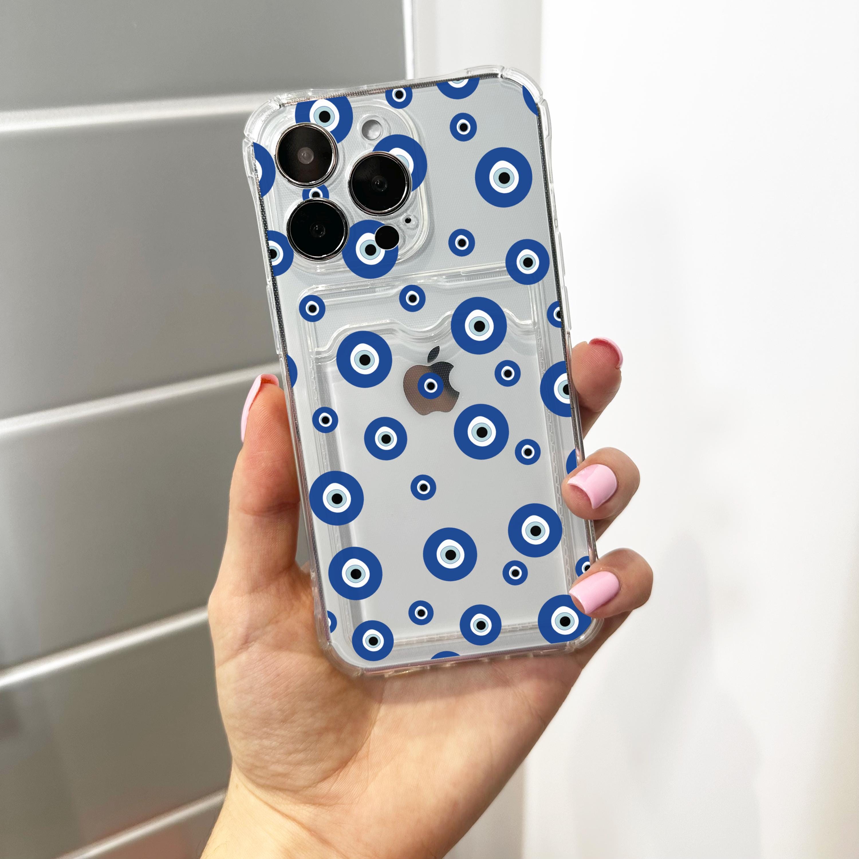 Clear Evil Eye Card Holder Phone Case for iPhone 17 16 15 14 13 12