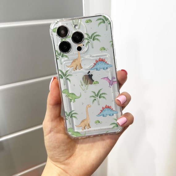 Cartoon Dinosaur Card Holder Phone Case for iPhone 17 16 15 14 13 12 11 11 Pro Max Mini 7 XR XS X Wallet Shockproof Phone Cover Custom Name