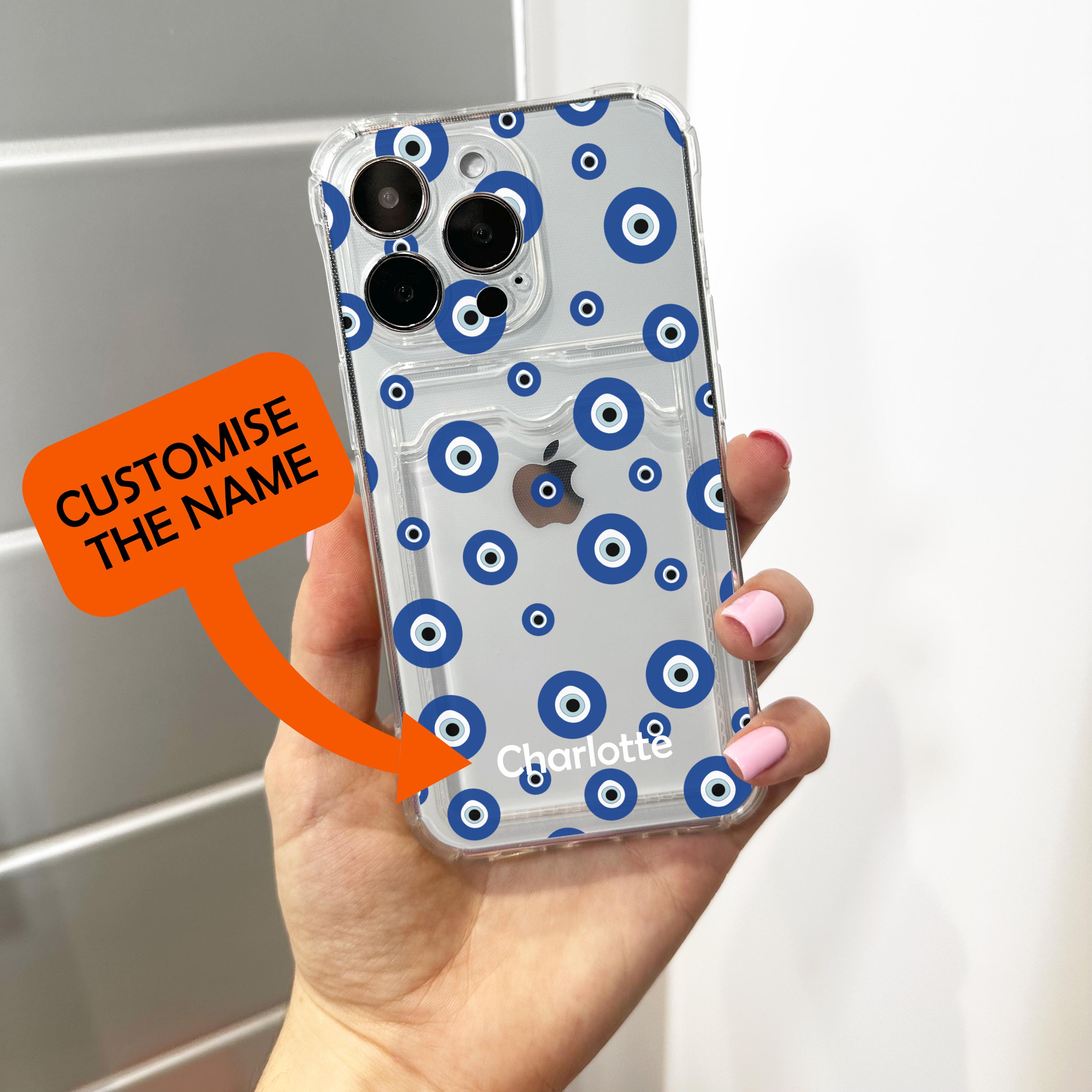 Clear Evil Eye Card Holder Phone Case for iPhone 17 16 15 14 13 12
