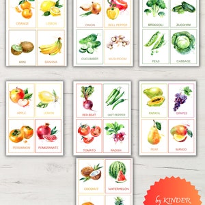 Fruits and Vegetables cards. Flash Cards Pdf Printable Cards preschool Toys.