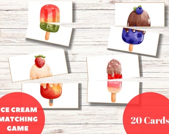 Ice Cream Matching Game, Summer Toddler Activity (PDF)