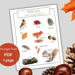 Fall nature, Scavenger Hunt for kids, Printable, Instant download.