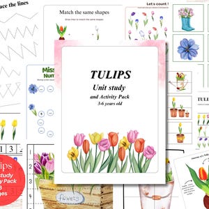 Tulpen Lern- und Aktivitätspaket für Kinder von 3 bis 6 Jahren, Instant Download