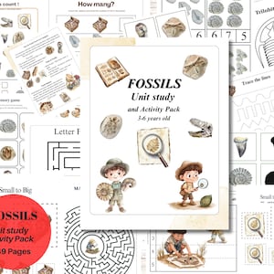 FOSSILS Unit Study and activity Pack, 3-6 years old, Instant Download