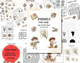 FOSSILS Unit Study and activity Pack, 3-6 years old, Instant Download