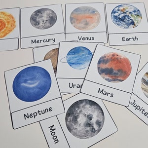 Solar System Flashcards | Montessori Cards | Printable Solar System Cards |Solar System Poster, Printable Educational Poster.
