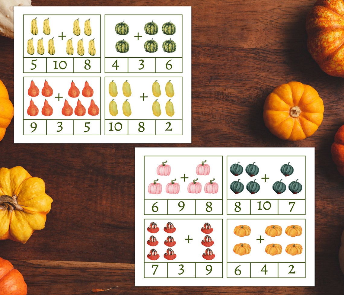 Montessori Pumpkins Printable Addition and Subtraction Clip Cards ...
