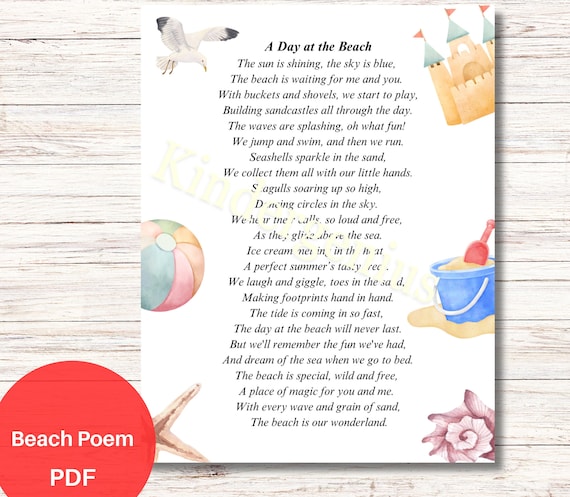 Beach Poem Printable for Kids | Ocean Theme Activity | Summer Literacy Center | Preschool Kindergarten Worksheet | Homeschool PDF