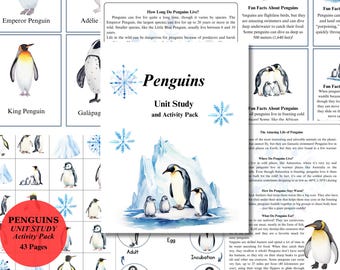 PINGUNEN EENHEIDSSTUDIE, levenscyclus, Winter Homeschool, Thuisonderwijs, Pre-k, Instant download